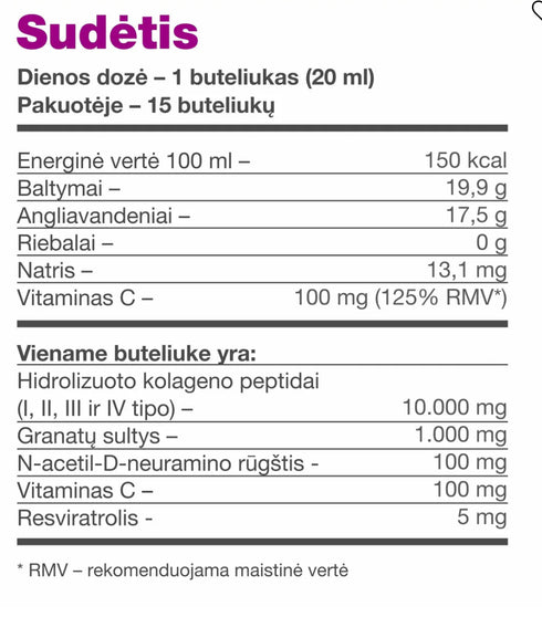 HOKKAIDO Collagen Premium HSC Kolagenas N15 buteliukų I-IV tipo